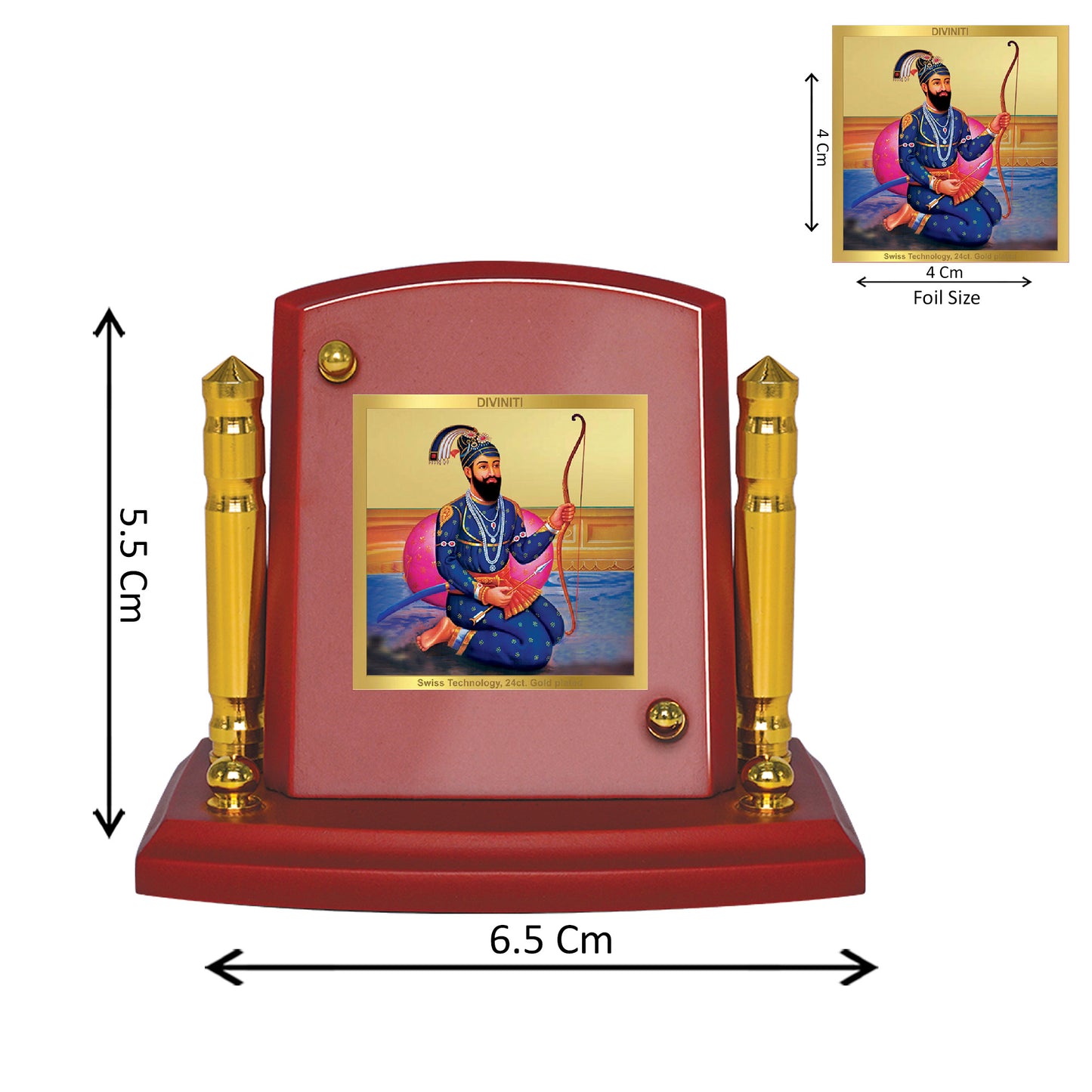 Diviniti 24K Gold Plated Guru Gobind Singh Ji Photo Frame for Car Dashboard, Home Decor, Tabletop, Puja Room, Showpiece and Gift  MDF1BP+ (6.5x5.5 CM)