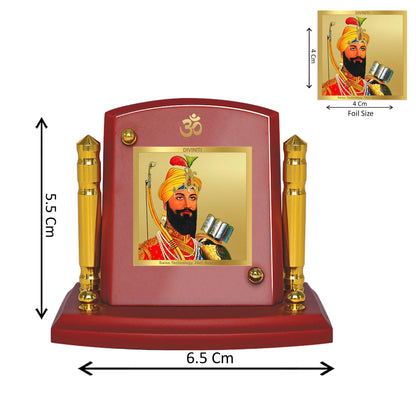 Diviniti 24K Gold Plated Guru Gobind Singh Ji Photo Frame for Car Dashboard, Home Decor, Tabletop, Puja Room, Showpiece and Gift  MDF1BP+ (6.5x5.5 CM)
