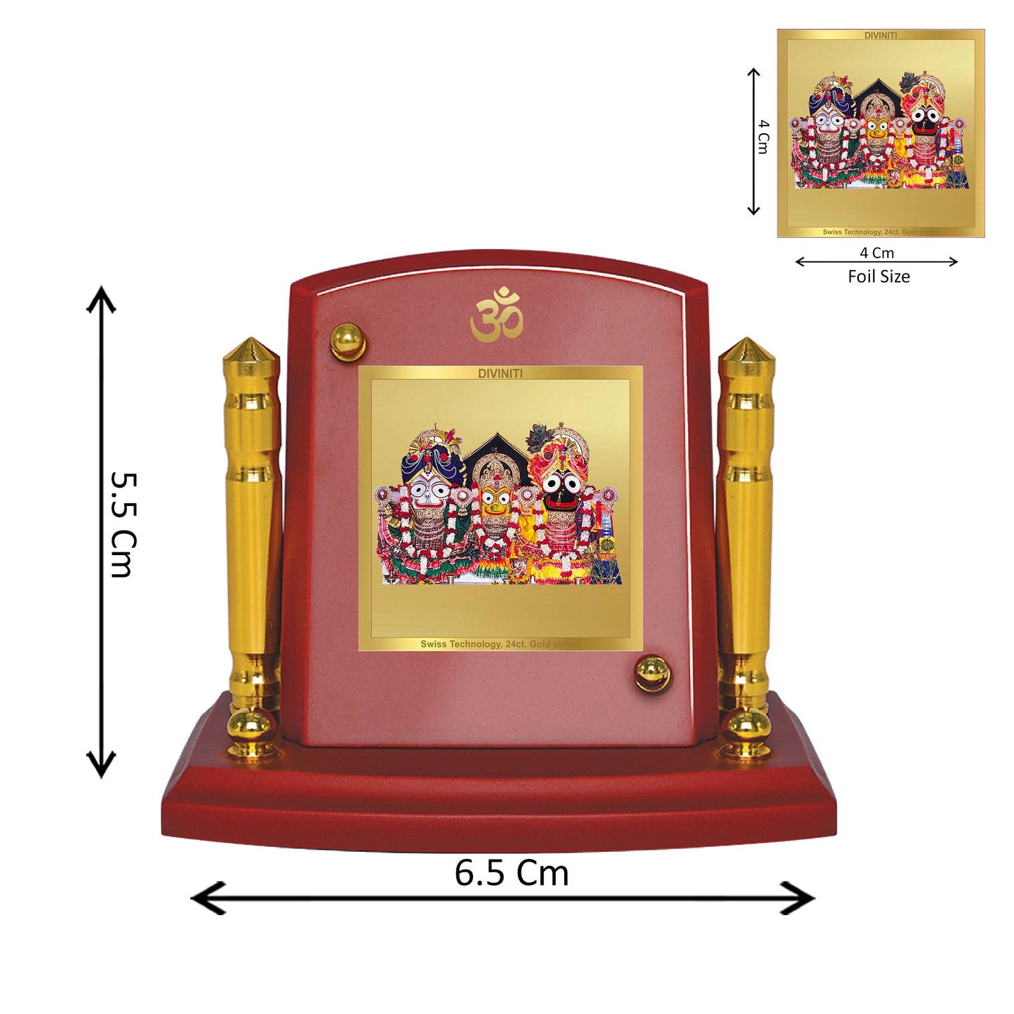 Diviniti 24K Gold Plated Jagannath Ji Photo Frame for Car Dashboard, Home Decor, Tabletop, Puja Room, Showpiece and Gift  MDF1BP+ (6.5x5.5 CM)