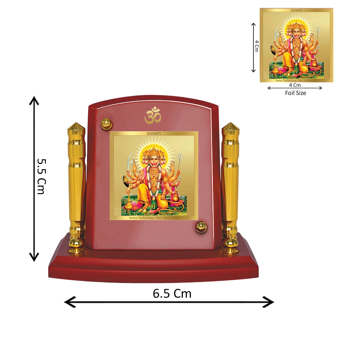 Diviniti 24K Gold Plated Panchmukhi Hanuman Ji Photo Frame for Car Dashboard, Home Decor, Tabletop, Puja Room, Showpiece and Gift  MDF1BP+ (6.5x5.5 CM)