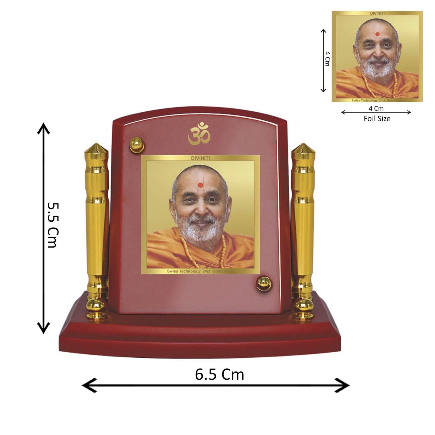 Diviniti 24K Gold Plated Foil Pramukh Swami Photo Frame for Car Dashboard, Home Decor, Tabletop, Puja Room, Showpiece and Gift  MDF1BP+ (6.5x5.5 CM)