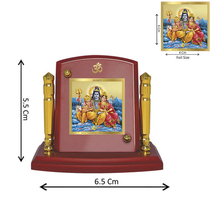 Diviniti 24K Gold Plated Foil Shiv Parivar Photo Frame for Car Dashboard, Home Decor, Tabletop, Puja Room, Showpiece and Gift  MDF1BP+ (6.5x5.5 CM)