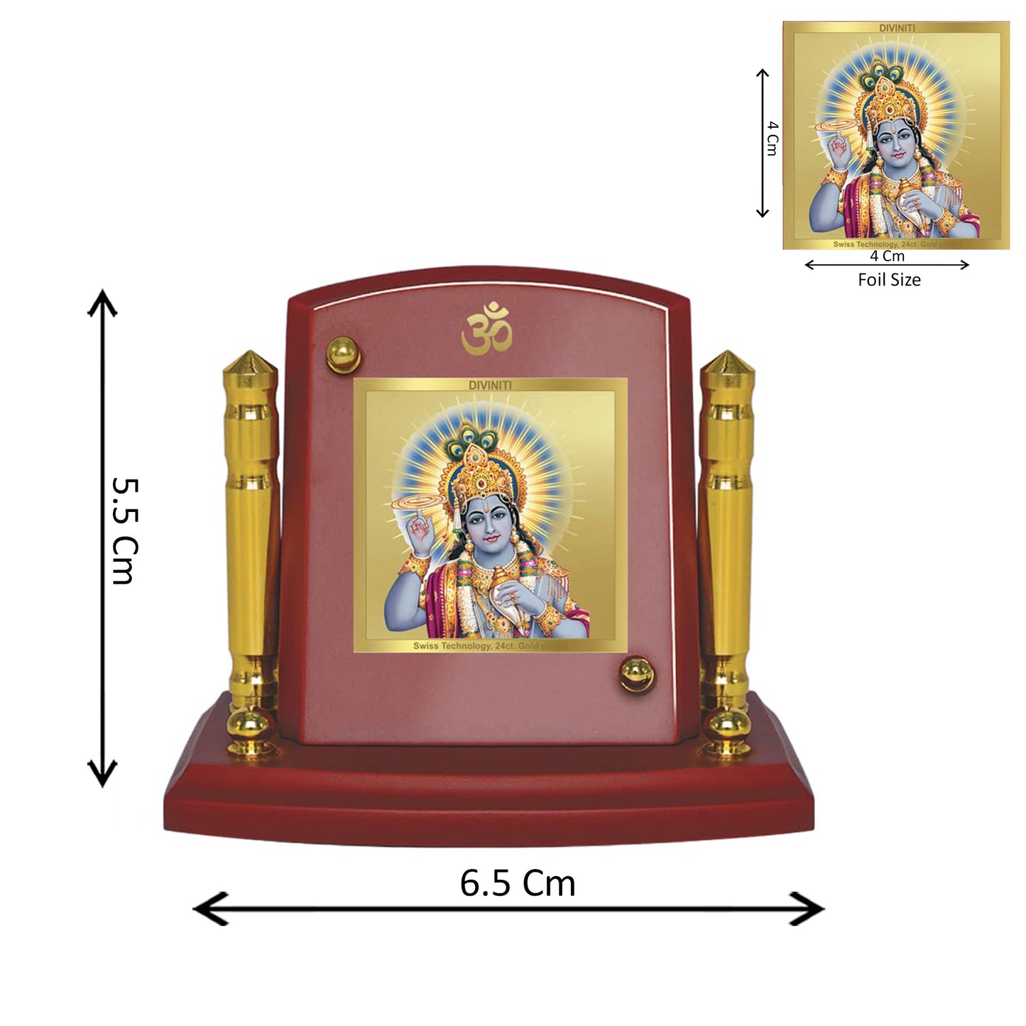 Diviniti 24K Gold Plated Vishnu Photo Frame for Car Dashboard, Home Decor, Tabletop, Puja Room, Showpiece and Gift  MDF1BP+ (6.5x5.5 CM)