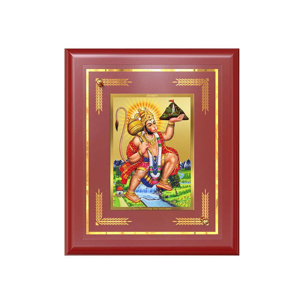 Hanuman Carrying Sanjeevani Mountain | Lord Hanuman Wall & Tabletop Frame in 24K Gold Plated Foil