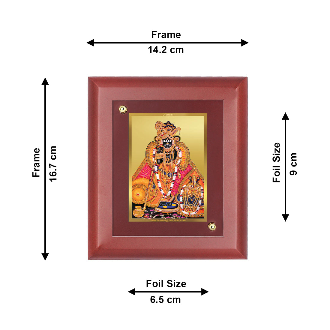 DIVINITI 24K Gold Plated Foil Bankey Bihari Wall Photo Frame Idol for Home Decor, Wall Hanging, Table Top, Luxury Gift|MDF Size 1 (16.7x14.2 CM)