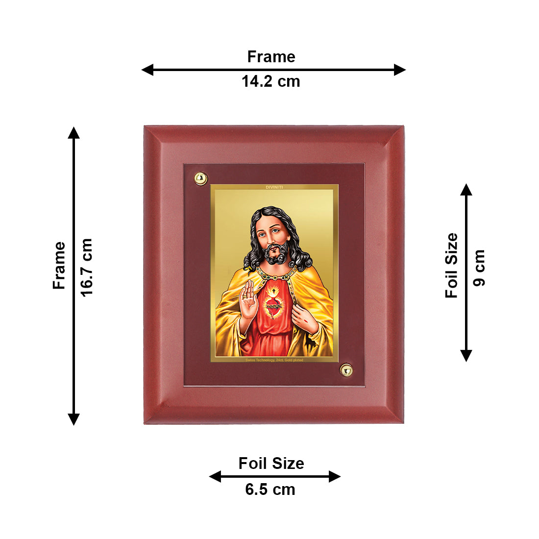 DIVINITI 24K Gold Plated Foil Jesus Stylish Photo Frame Idol for Prayer, Wall Hanging, Home Decor, Table Top, Gift|MDF Size 1 (16.7x14.2 CM)