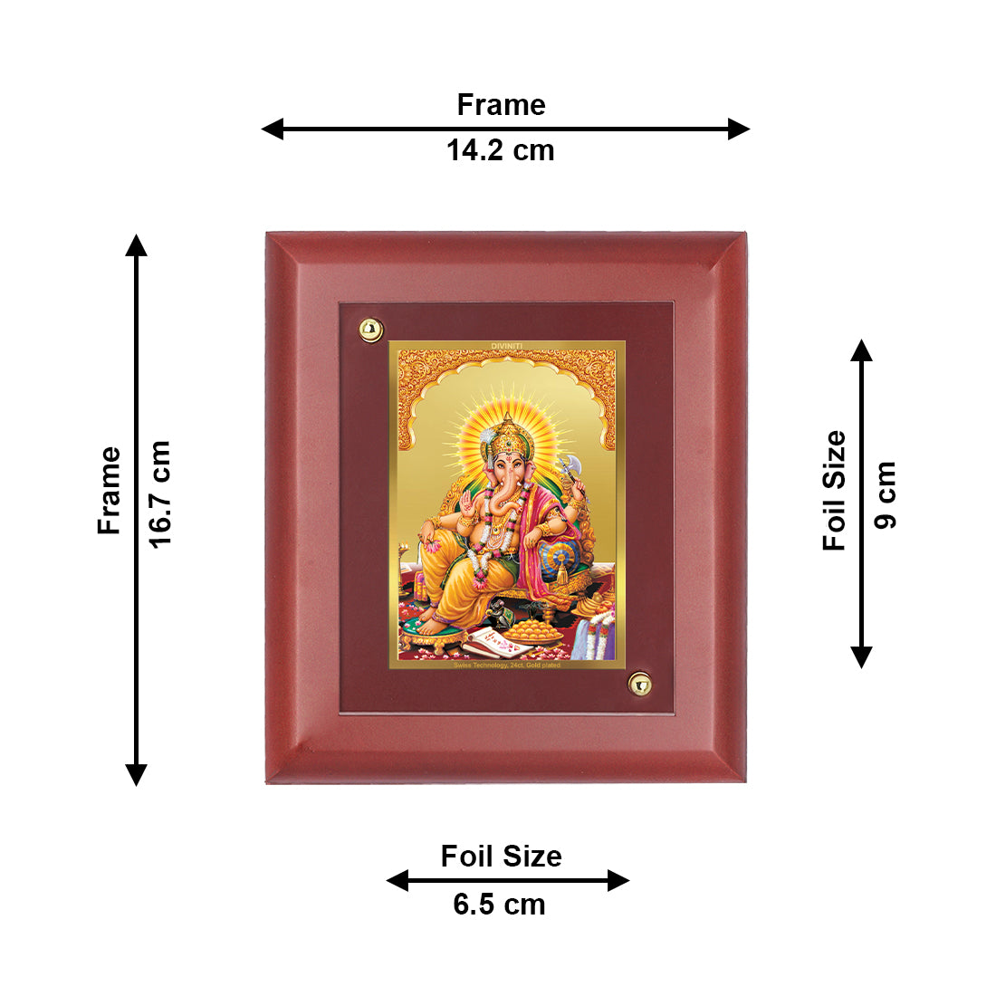 DIVINITI 24K Gold Plated Foil Lord Ganesha Elephant Face Photo Frame Idol for Home Decor, Wall Hanging, Table Top, Puja Room, Gift|MDF Size 1 (16.7x14.2 CM)