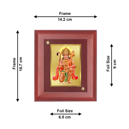 DIVINITI 24K Gold Plated Foil Lord Hanuman Stylish Photo Frame Idol for Home Decor, Wall Hanging, Table Top, Puja Room, Gift|MDF Size 1 (16.7x14.2 CM)