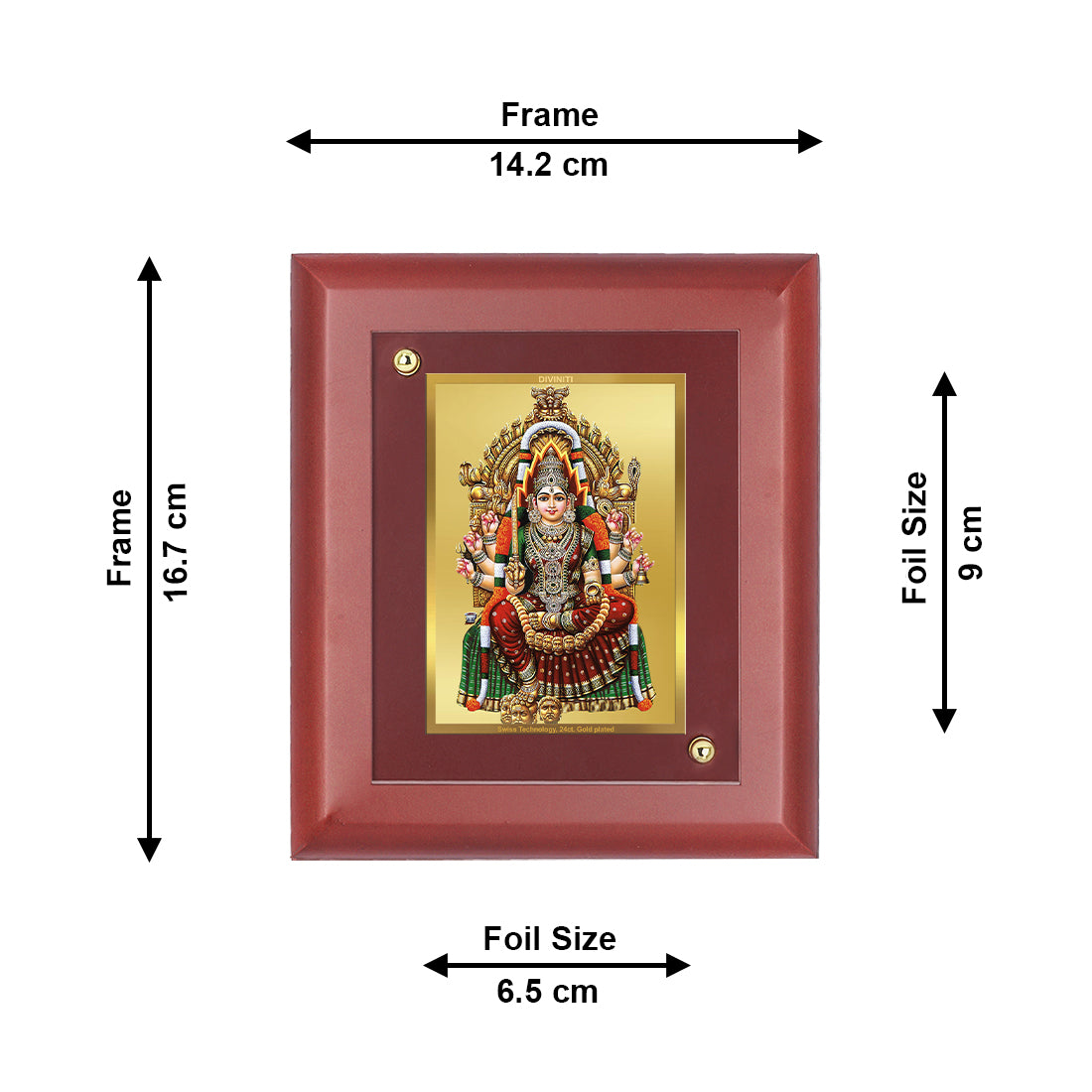 DIVINITI 24K Gold Plated Foil Karumariamman Stylish Photo Frame Idol for Home Decor, Wall Decor, Table Top, Gift|MDF Size 1 (16.7x14.2 CM)