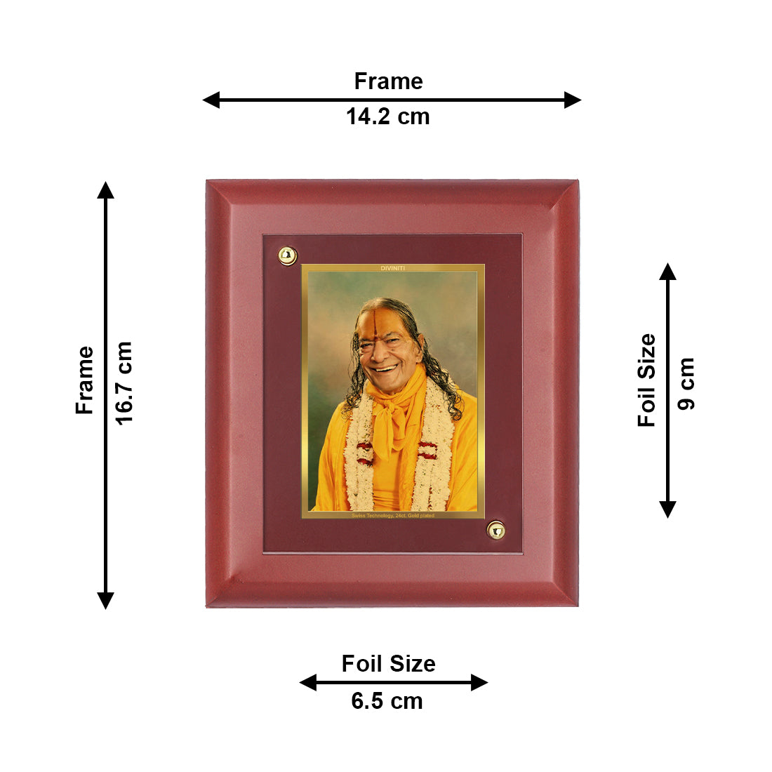 DIVINITI 24K Gold Plated Foil Kripalu Maharaj Ji Classic Photo Frame Idol for Home Wall Decor, Table Top, Workshop, Gift|MDF Size 1 (16.7x14.2 CM)