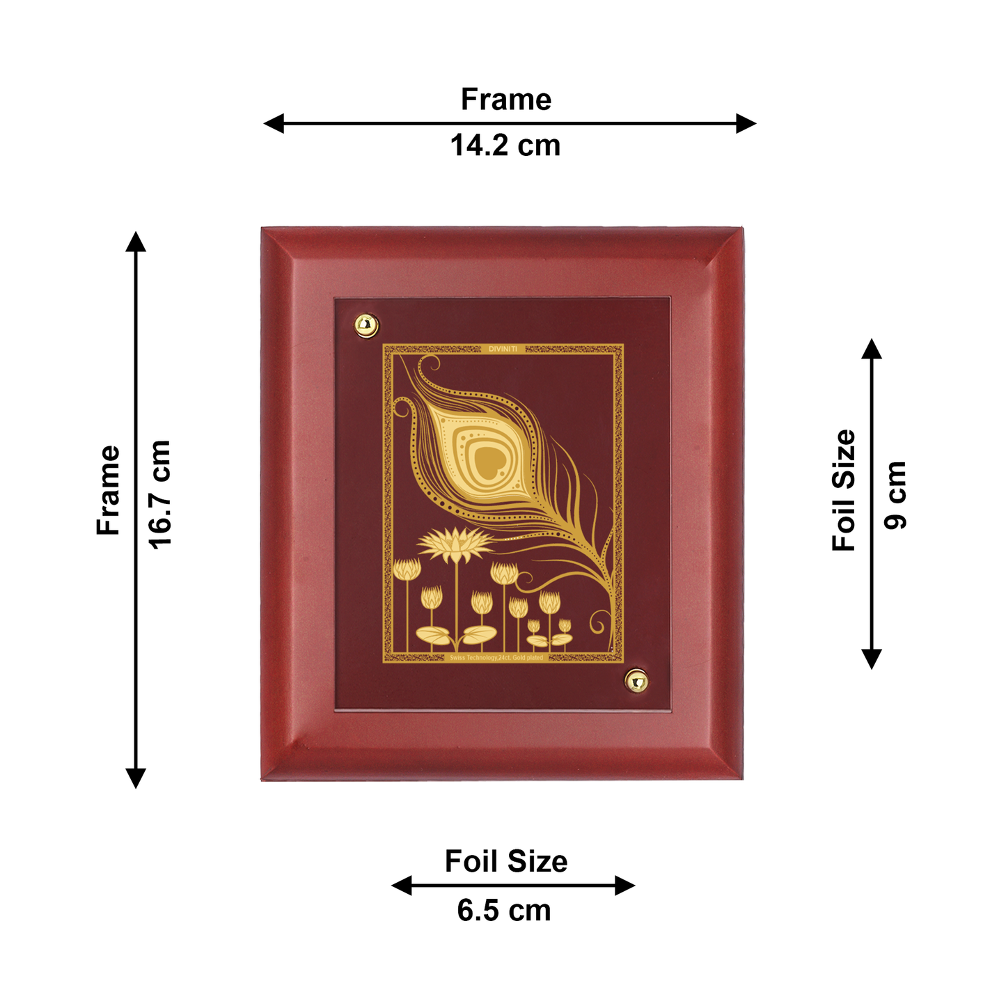 DIVINITI 24K Gold Plated Foil Peacock Feather Stylish Photo Frame Idol for Home Decor, Workshop, Table Top, Gift|MDF Size 1 (16.7x14.2 CM)