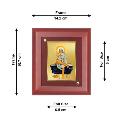DIVINITI 24K Gold Plated Foil Sai Baba Elegant Photo Frame Idol for Temple, Home Decor, Table Top, Wall Hanging, Gift|MDF Size 1 (16.7x14.2 CM)