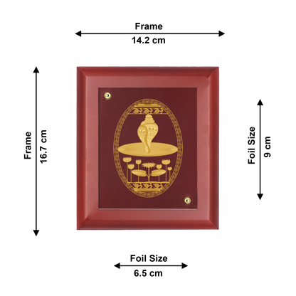 DIVINITI 24K Gold Plated Foil Shankh Wall Hanging Photo Frame Idol for Room Decor, Table Top, Workshop, Gift|MDF Size 1 (16.7x14.2 CM)