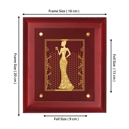 DIVINITI 24K Gold Plated Foil LADY FASHION Wall Hanging for Home| Photo Frame For Wall Decoration| Wall Hanging Photo Frame For Home Decor, Living Room, Hall, Guest Room MDF Size 2 (20x16 CM)