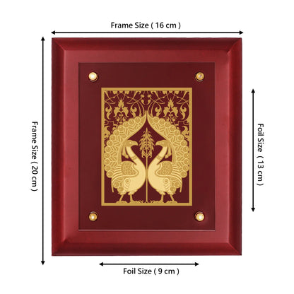 DIVINITI 24K Gold Plated Foil PEACOCK COUPLE Wall Hanging for Home| Photo Frame For Wall Decoration| Wall Hanging Photo Frame For Home Decor, Living Room, Hall, Guest Room MDF Size 2 (20x16 CM)
