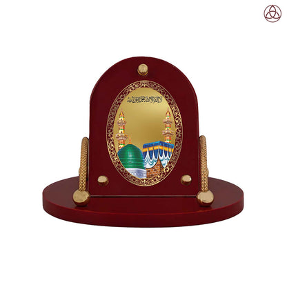 Mecca Madina | Sacred Islamic Calligraphy Car Dashboard & Tabletop Photo Frame in 24K Gold Plated Foil