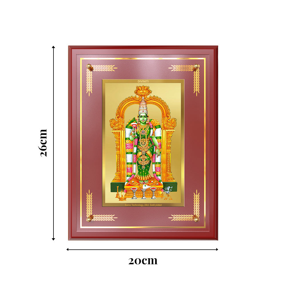 Goddess Meenakshi | Divine Warrior Goddess of Madurai Wall and Tabletop Photo Frame in 24K Gold Plated Foil