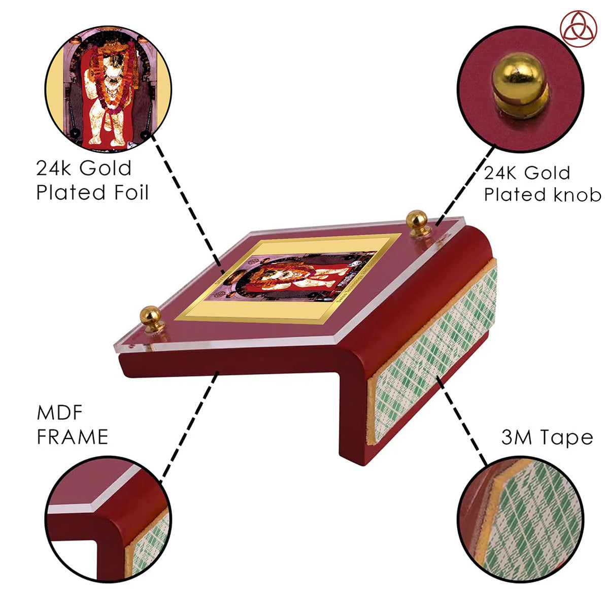 Mehandipur Bala Ji | Divine Lord Bala Ji Car Dashboard & Tabletop Photo Frame in 24K Gold Plated Foil