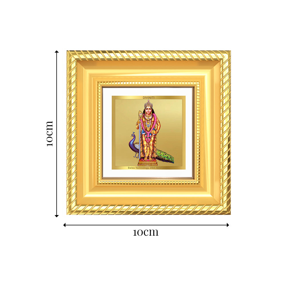Diviniti Lord Murugan (Kartikeya) Tabletop Frame in 24K Gold Plated Foil | Courage, Wisdom & Divine Blessings | DG015S1A (10x10 CM)