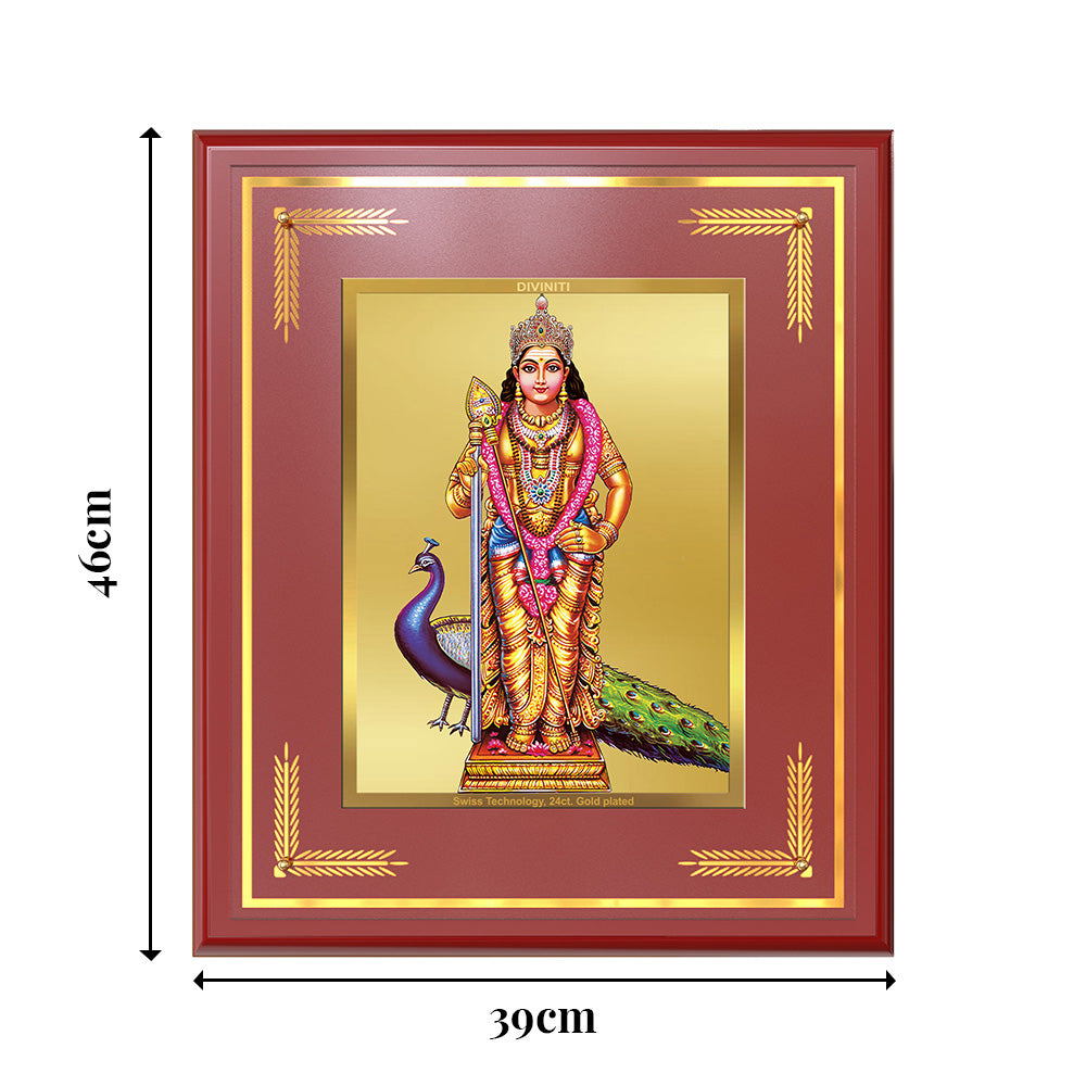 Lord Murugan | Divine Warrior God Wall Mount Photo Frame in 24K Gold Plated Foil
