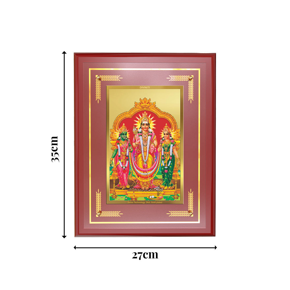 Diviniti Lord Murugan with Valli Wall Photo Frame in 24K Gold Plated Foil – Love, Victory & Divine Blessings