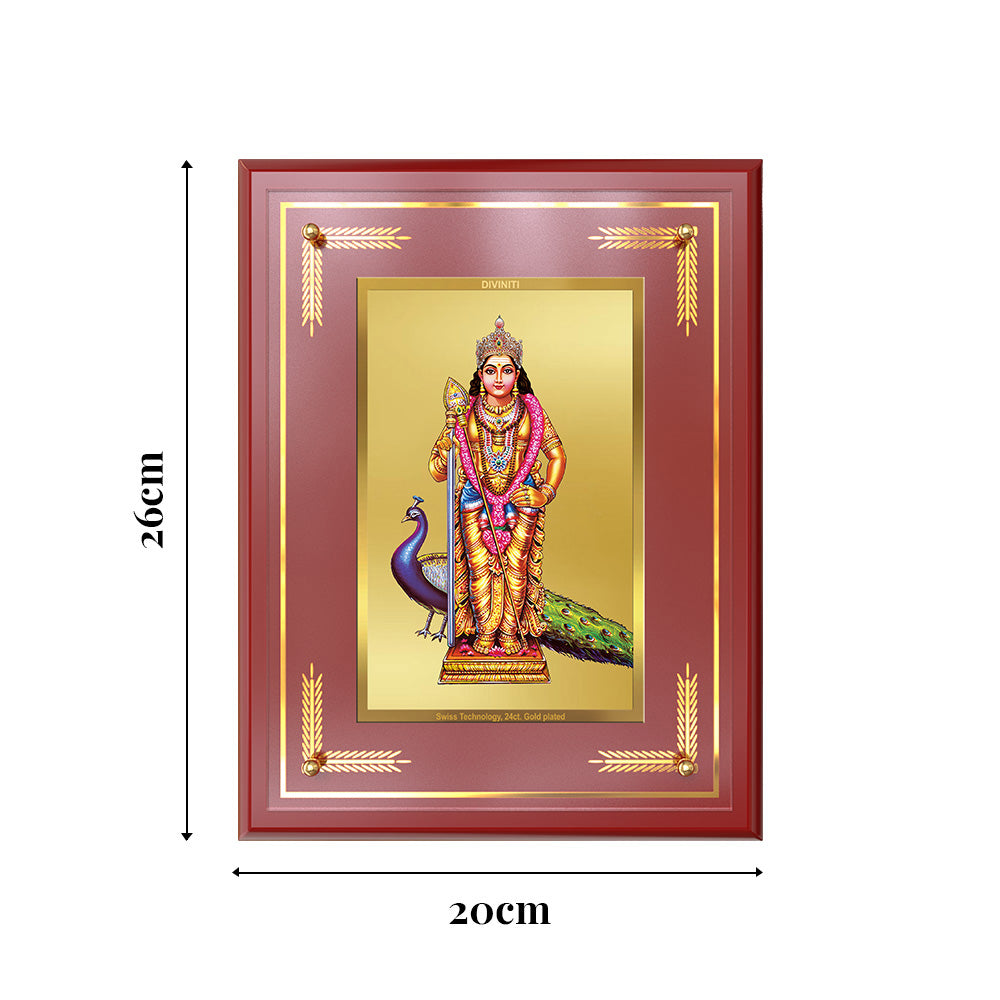 Lord Murugan Kartikeya | Divine Warrior God Wall & Tabletop Photo Frame in 24K Gold Plated Foil