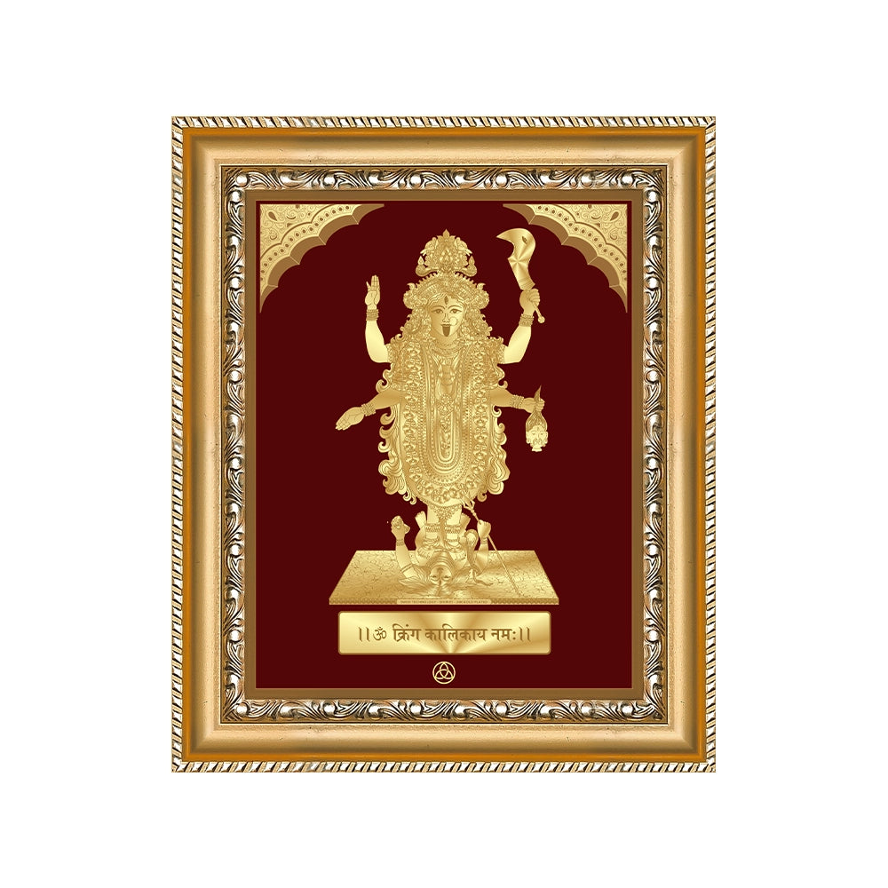 Maa Kali | Fierce Goddess of Power & Transformation Gold on Gold Wall Hanging Frame in 24K Gold Plated Foil