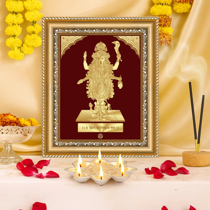 Maa Kali | Fierce Goddess of Power & Transformation Gold on Gold Wall Hanging Frame in 24K Gold Plated Foil