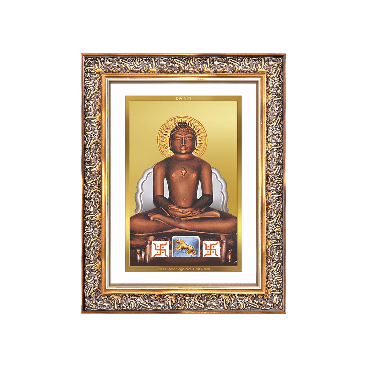 Lord Mahavira | Jain Tirthankara Wall Mount Photo Frame in 24K Gold Plated Foil