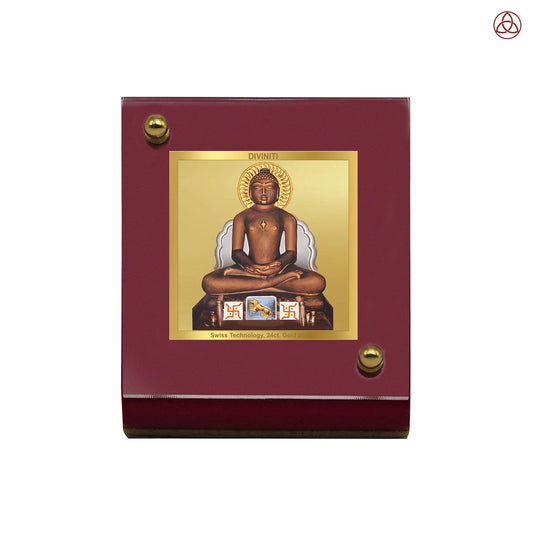 Mahavira | Divine Jain Tirthankar Car Dashboard & Tabletop Photo Frame in 24K Gold Plated Foil
