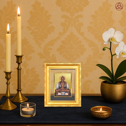 Lord Mahavira | Jain Tirthankara Wall Hanging & Tabletop Frame in 24K Gold Plated Foil