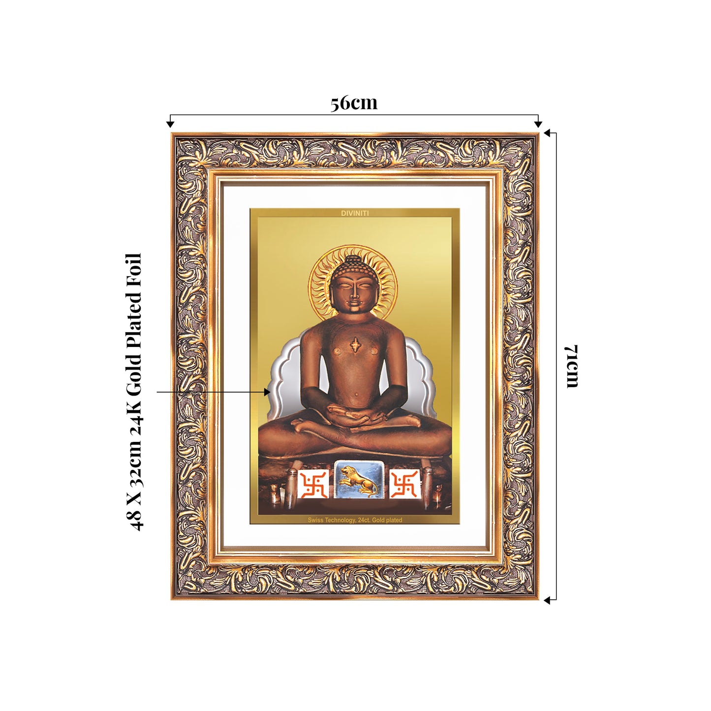 Lord Mahavira | Jain Tirthankara Wall Mount Photo Frame in 24K Gold Plated Foil