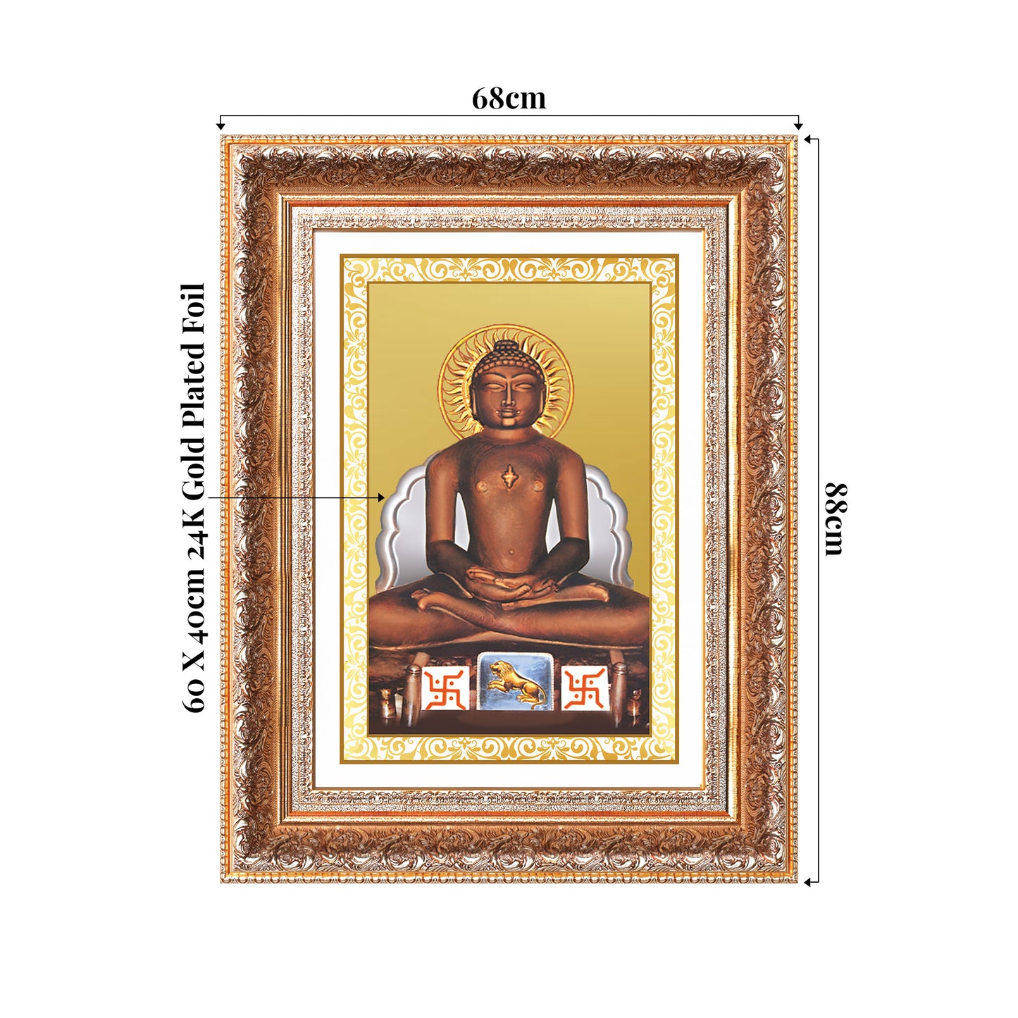 Lord Mahavira | Jain Tirthankara Wall Mount Photo Frame in 24K Gold Plated Foil