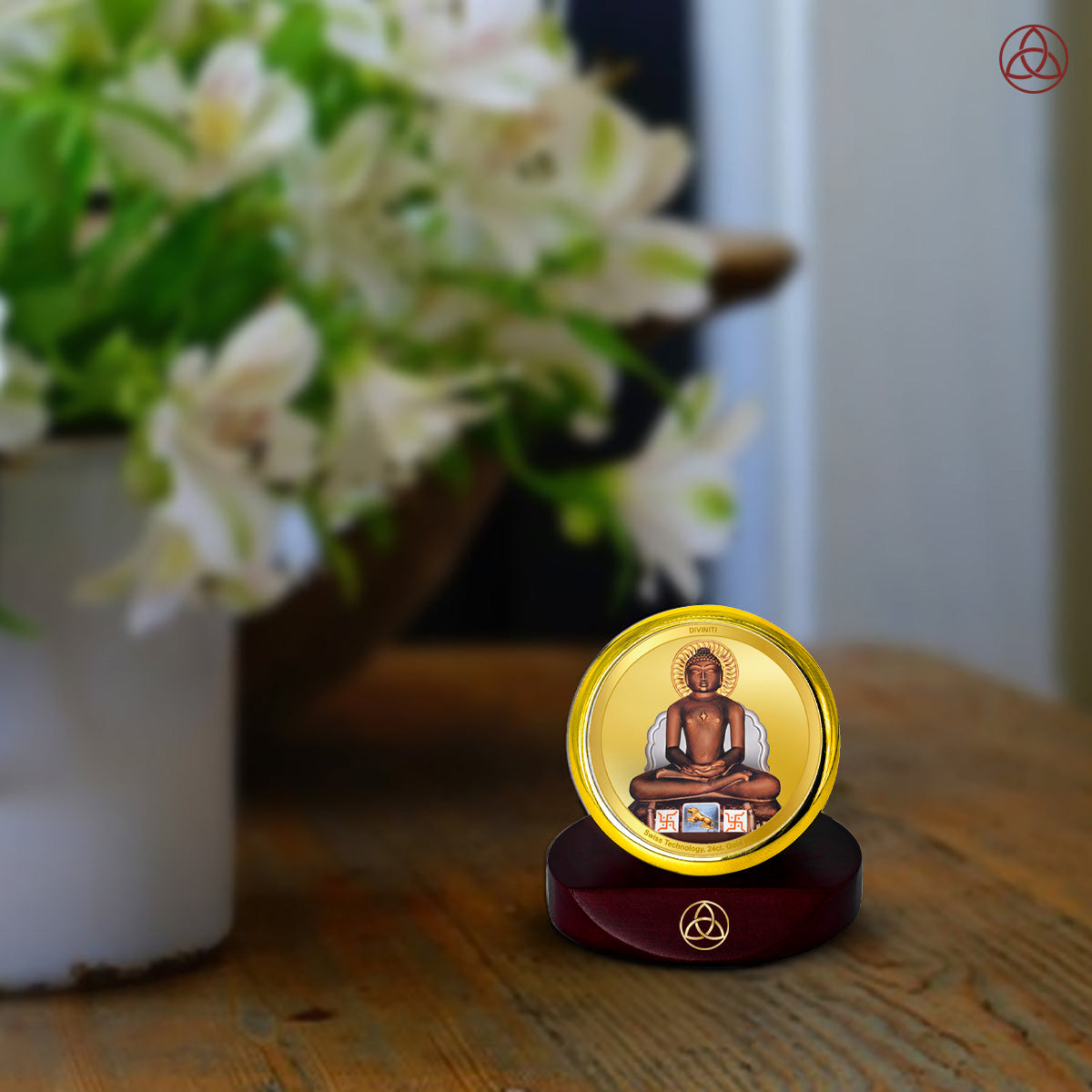 Mahavira | Divine Jain Tirthankar Car Dashboard & Tabletop Photo Frame in 24K Gold Plated Foil