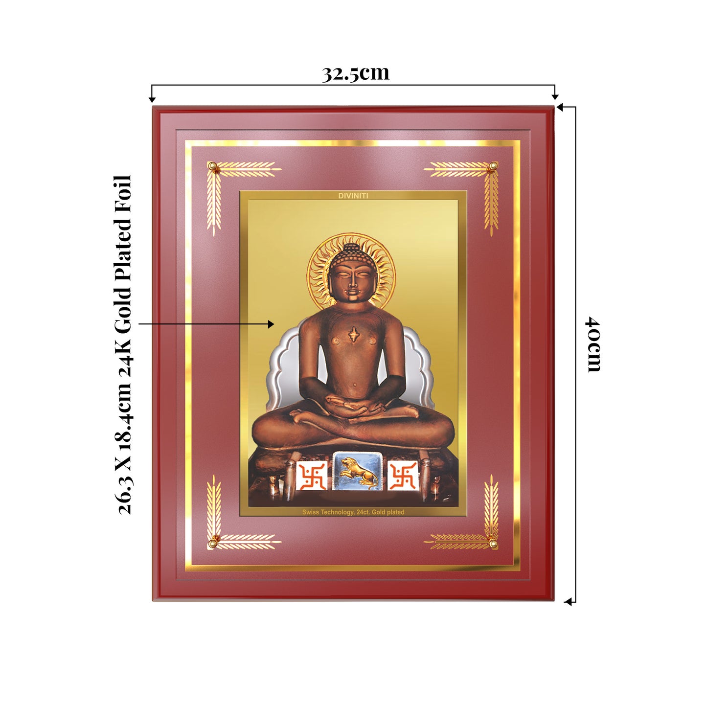 Lord Mahavira | Jain Tirthankara Wall Mount Photo Frame in 24K Gold Plated Foil