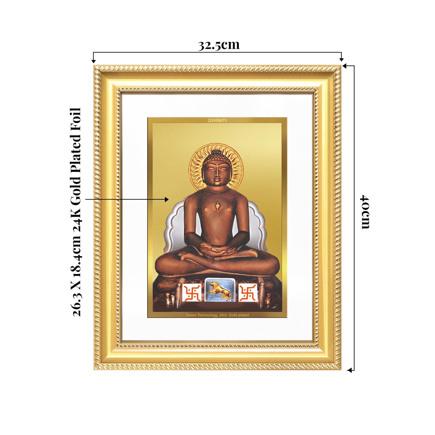 Lord Mahavira | Jain Tirthankara Wall Mount Photo Frame in 24K Gold Plated Foil