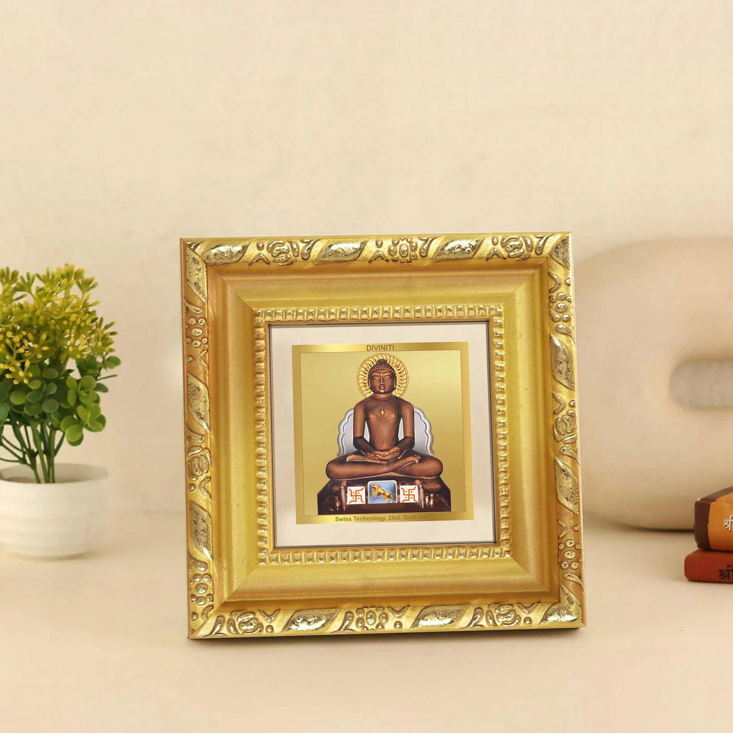 Lord Mahavira | Jain Tirthankara Tabletop Frame in 24K Gold Plated Foil