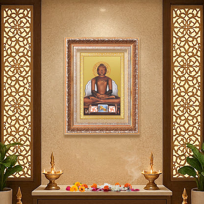 Lord Mahavira | Jain Tirthankara Wall Mount Photo Frame in 24K Gold Plated Foil