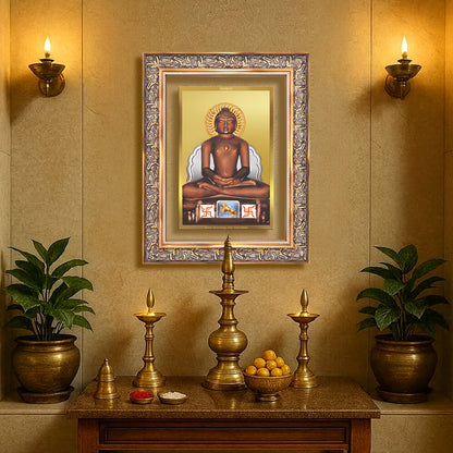 Lord Mahavira | Jain Tirthankara Wall Mount Photo Frame in 24K Gold Plated Foil