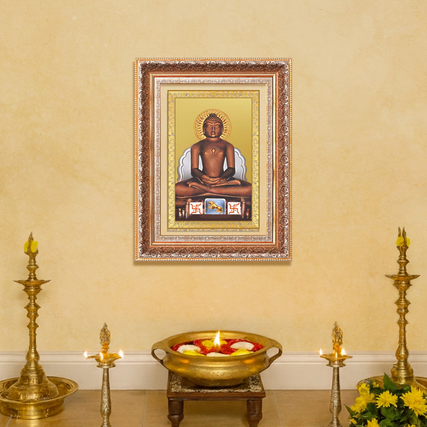 Lord Mahavira | Jain Tirthankara Wall Mount Photo Frame in 24K Gold Plated Foil