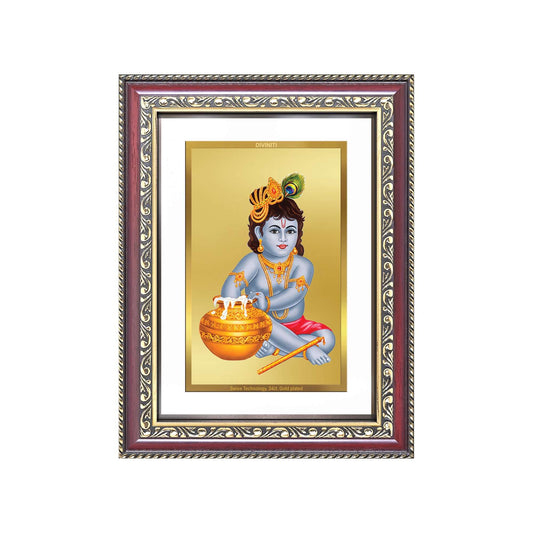 Bal Makhan Gopal | Baby Krishna | Devakinandana Wall and Tabletop Photo Frame in 24K Gold Plated Foil