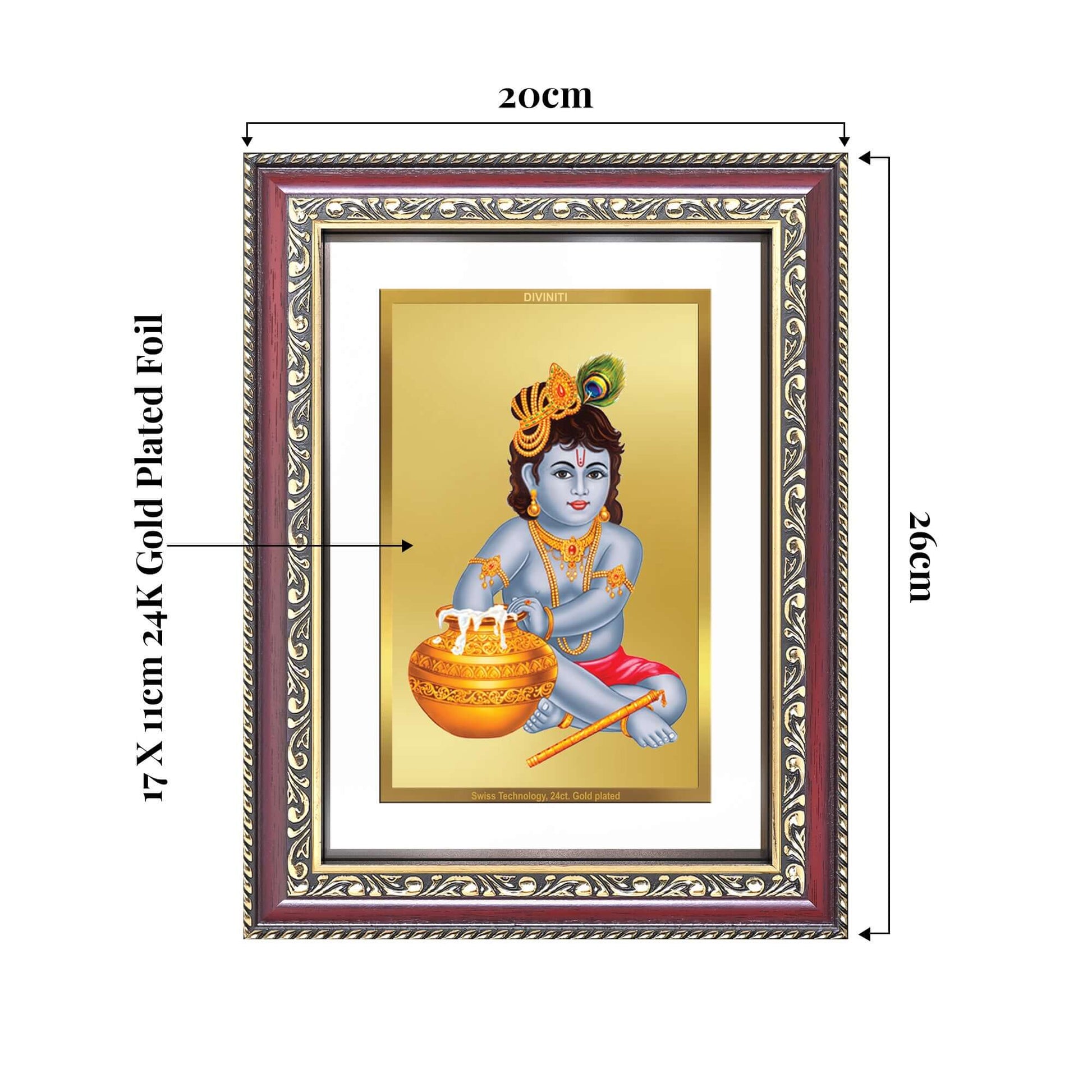 Bal Makhan Gopal | Baby Krishna | Devakinandana Wall and Tabletop Photo Frame in 24K Gold Plated Foil on display.