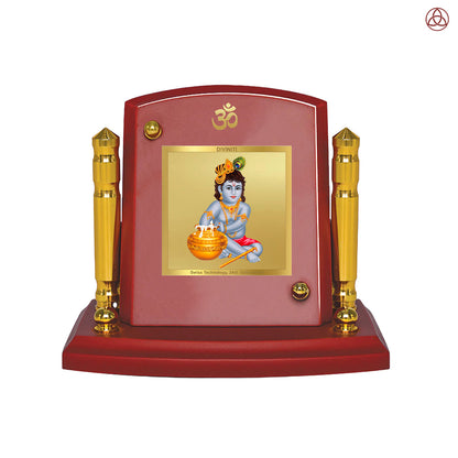 Makkan Gopal | Divine Infant Krishna with Butter Car Dashboard Frame in 24K Gold Plated Foil