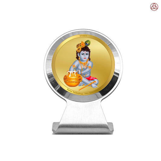 Makkan Gopal | Divine Lord Krishna Car Dashboard & Tabletop Photo Frame in 24K Gold Plated Foil