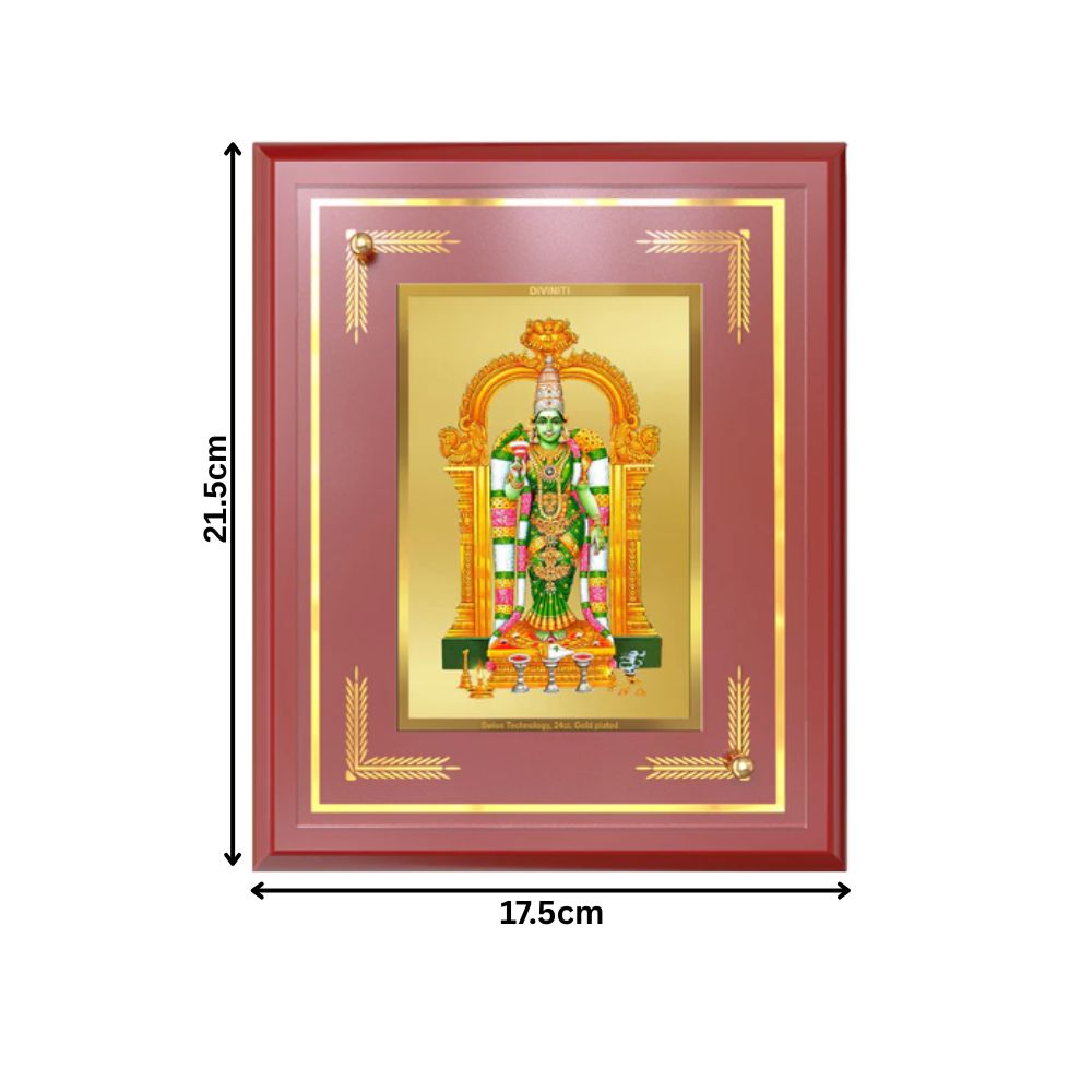 Goddess Meenakshi | Divine Warrior Goddess of Madurai Wall and Tabletop Photo Frame in 24K Gold Plated Foil