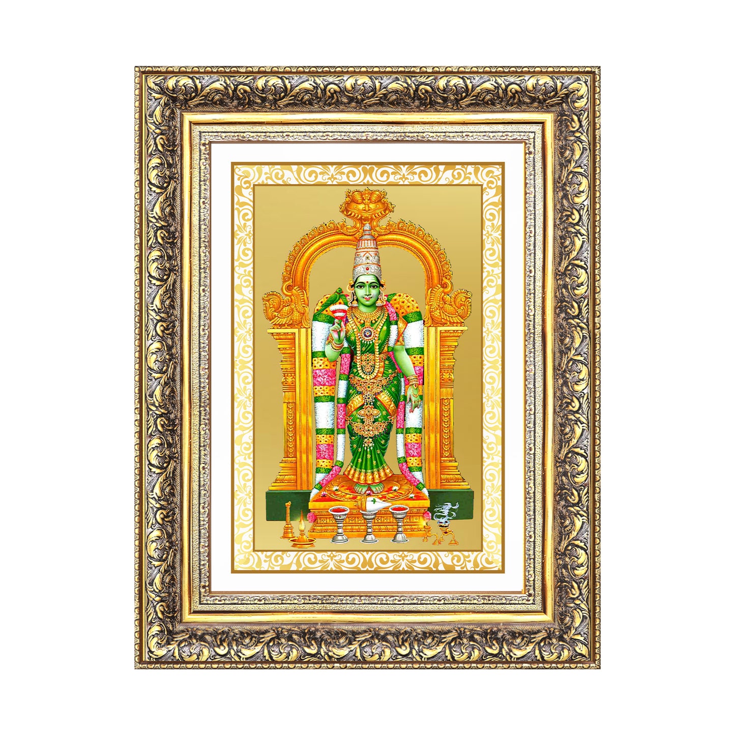 Goddess Meenakshi | Divine Warrior Goddess of Madurai Wall Photo Frame in 24K Gold Plated Foil