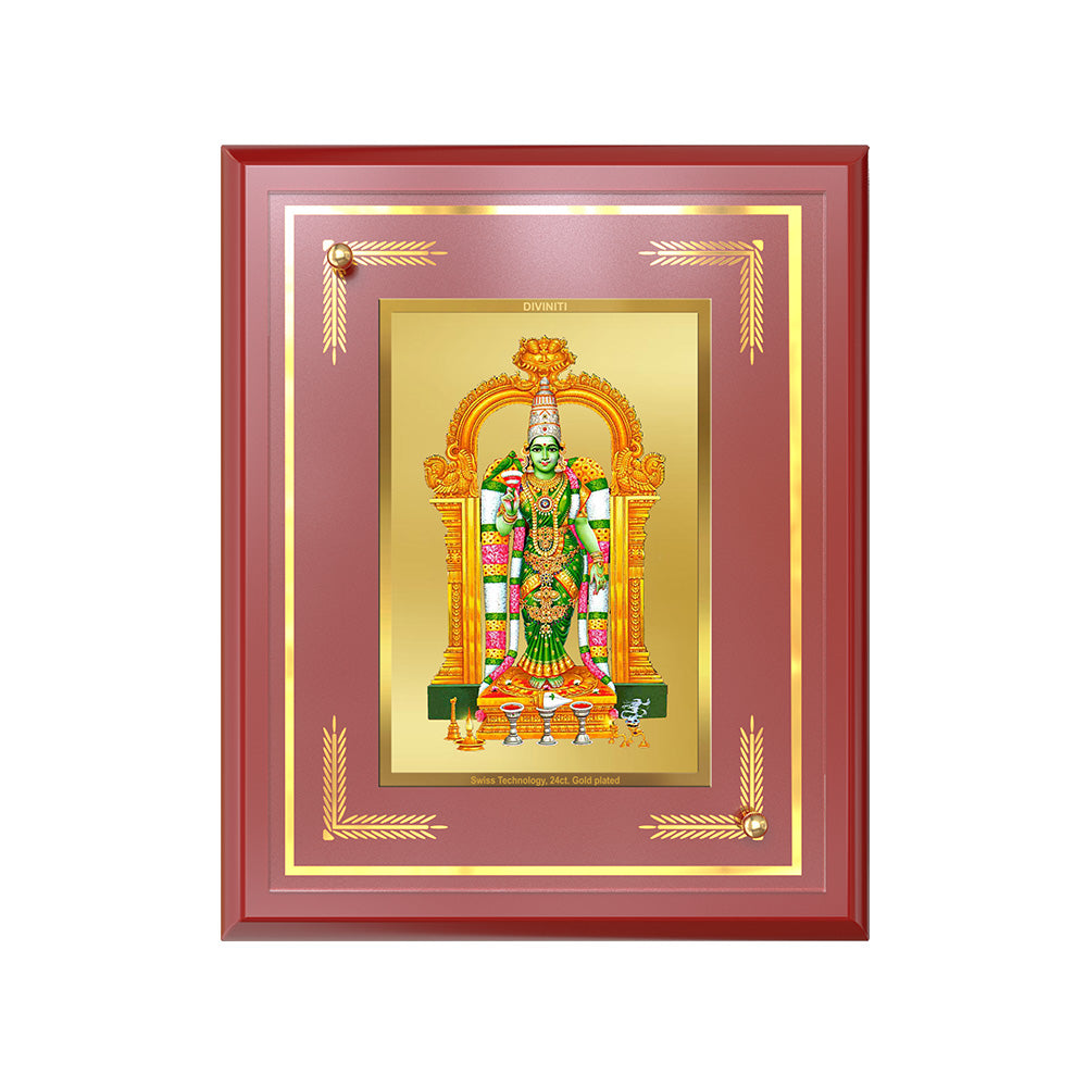 Goddess Meenakshi | Divine Warrior Goddess of Madurai Wall and Tabletop Photo Frame in 24K Gold Plated Foil