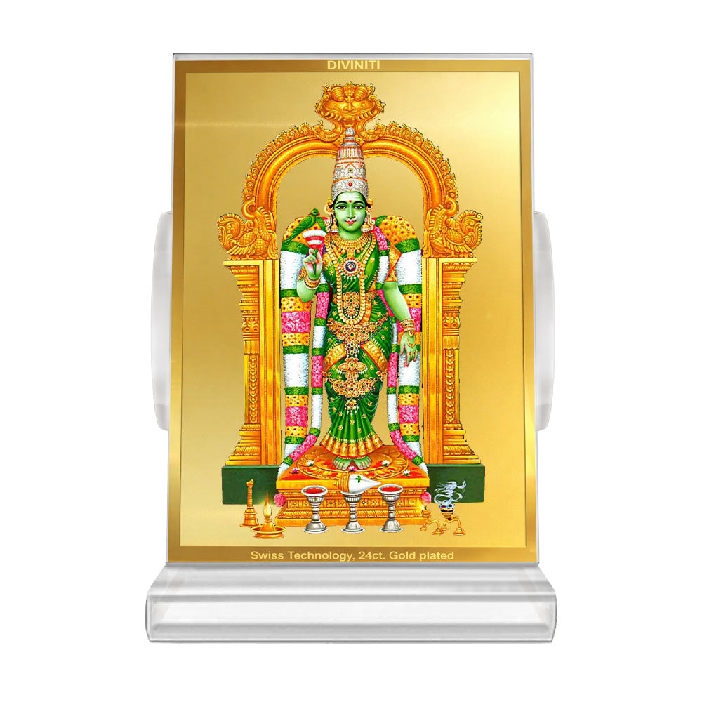 Diviniti 24K Gold Plated Meenakshi Frame For Car Dashboard, Home Decor, Table, Worship (11 x 6.8 CM)