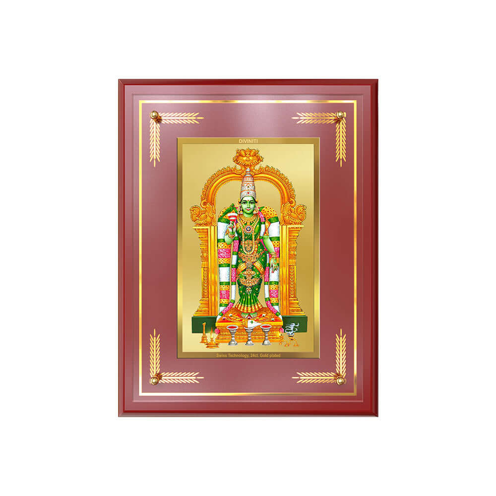 Goddess Meenakshi | Divine Warrior Goddess of Madurai Wall and Tabletop Photo Frame in 24K Gold Plated Foil