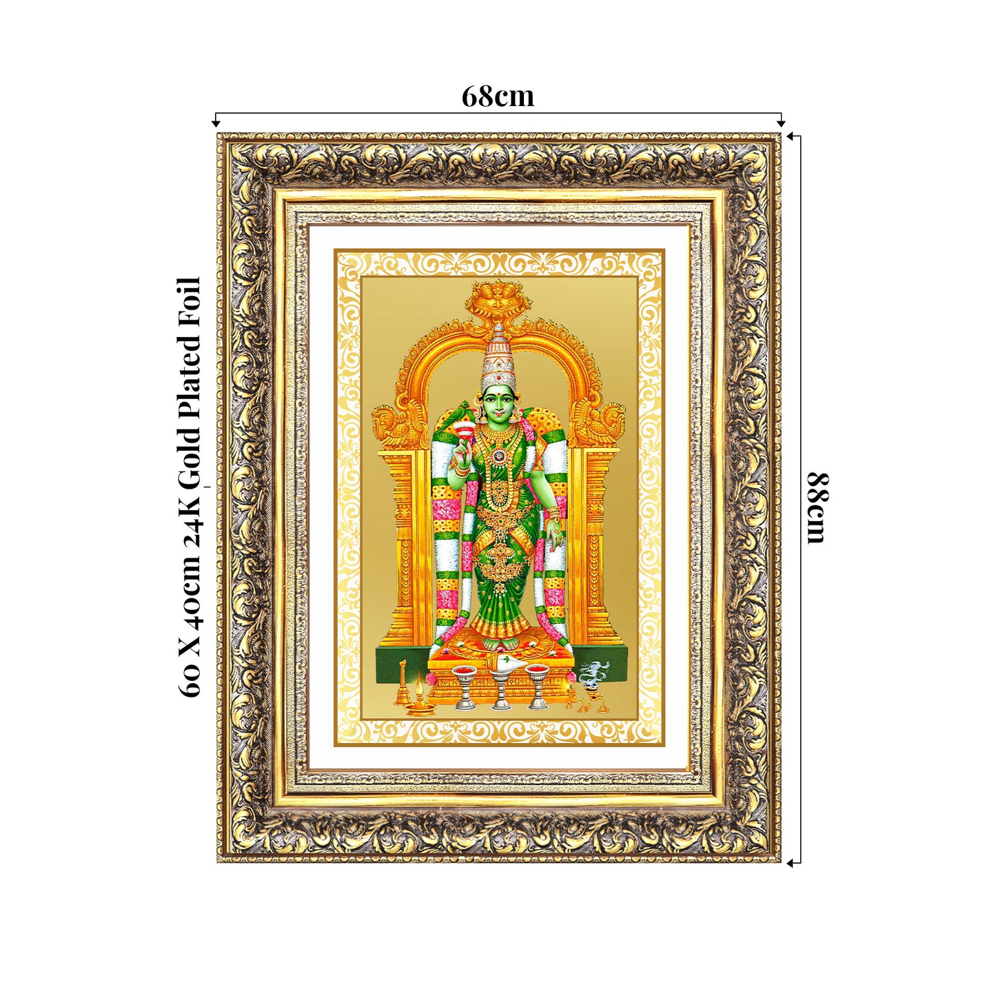 Goddess Meenakshi | Divine Warrior Goddess of Madurai Wall Photo Frame in 24K Gold Plated Foil